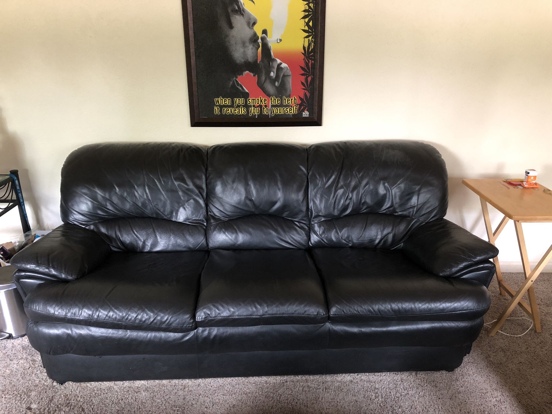 Black leather couch/sofa $90