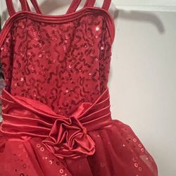 WEISSSM RED SEQUIN TAFFETA  DANCE LEOTARD DRESS SIZE CHILD SMALL SC