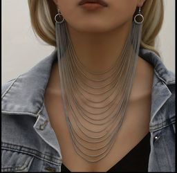 Cascading Desire: Dramatic Silver Shoulder-Duster Chain Earrings