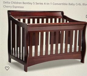 Delta Children Bentley S-Series 4-in-1 Convertible Baby Crib – Cherry Espresso mattress included $48