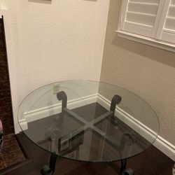 Round Glass Table With Wrought Iron legs