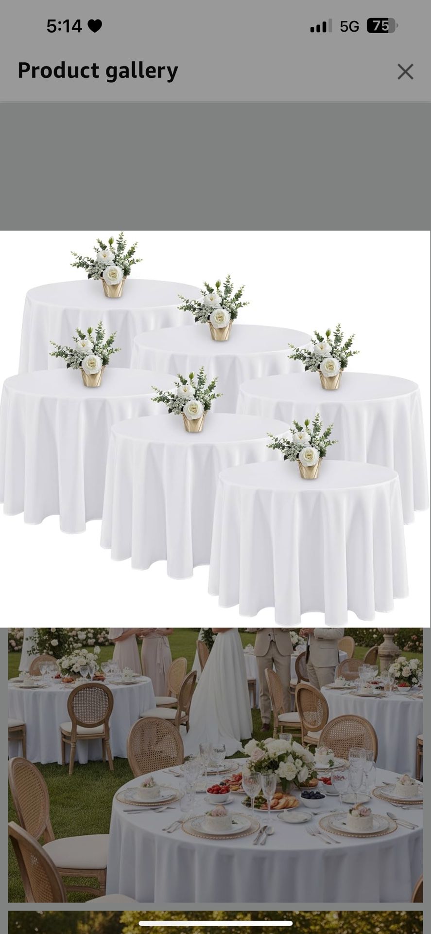 6 Pack White Round Tablecloths - 120 Inches in Diameter - Stain Resistant and Washable Table Clothes, Polyester Fabric Table Covers for Wedding, Party