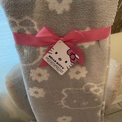 Hello Kitty Soft Gray & White Reversible Throw Blanket 