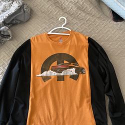 Large Upcycled Orange And Black Sweatshirt Camaro Theme. 