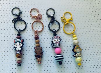 Beaded Cat Charm Keychain