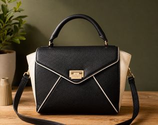 Kate Spade Laurel Wesley Place Satchel Crossbody Black White Leather