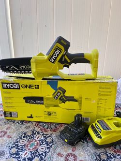 Ryobi One +18 V 6” Cordless Battery Compact Pruning Mini Chainsaw With (1) 2.0 Ah Battery and charger