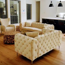 3 Seater Sofa - velvet, Solid Wood