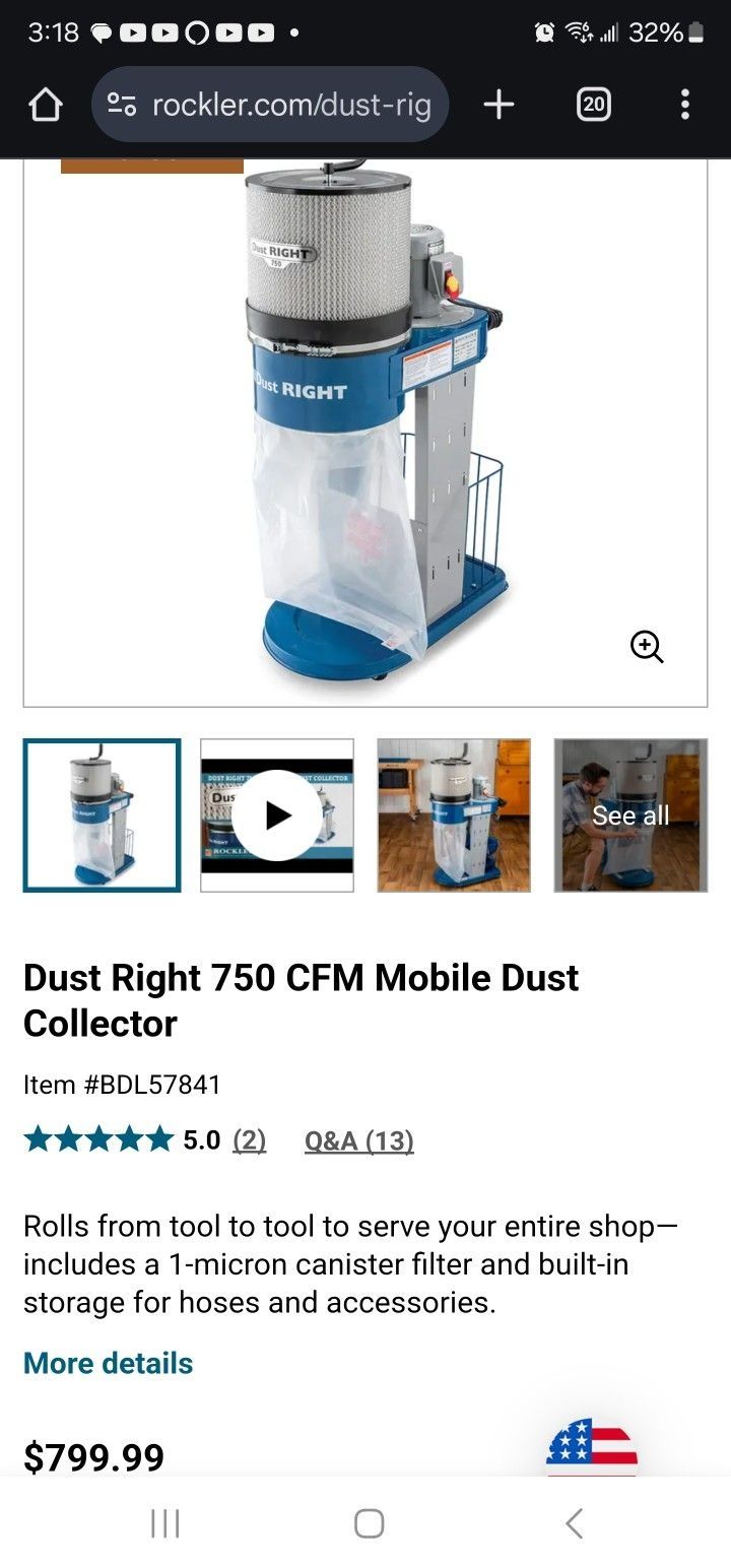 Rocker Dust Right 750 CFM Mobile Dust Collector