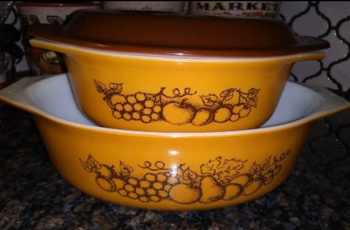 Pyrex #043 & #045 Old Orchard 3pc Dishes