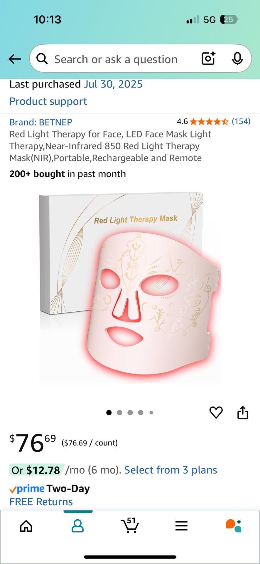 Red Light Therapy Face Mask Near Infrared 850 Rechargeable With Remote
