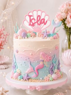 Custom Mermaid Birthday Cake Topper, Seashell Name decor