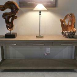 Restoration Hardware Graydon Shagreen 72 Inch Console Table With Drawers Fog Shagreen & Brushed Stainless Steel