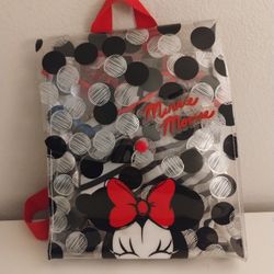 Disney store Minnie Mouse Clear with Removable Striped Pouch Backpack EUC