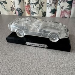 Hofbauer Crystal Glass 1986 Corvette & Display Stand