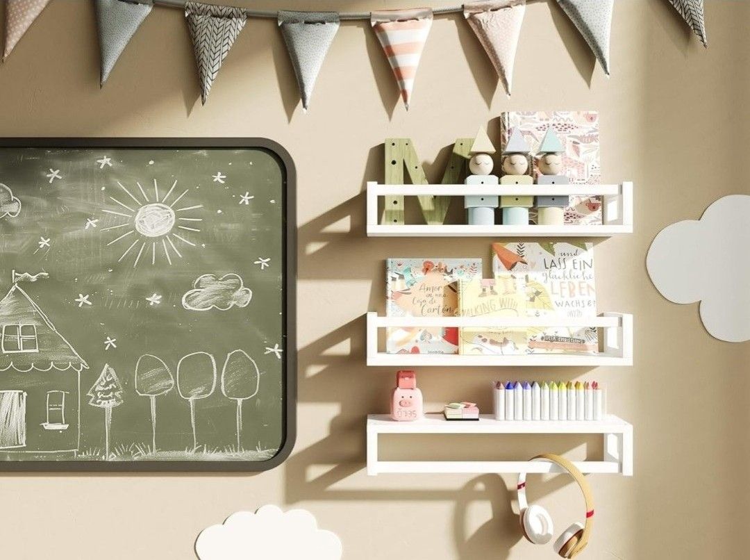 Thick Floating Shelves - Multi-Use Wall-Mounted Bookshelves for Kids and Nursery, Ideal for Books, Toys, Spice Rack, Decor - White