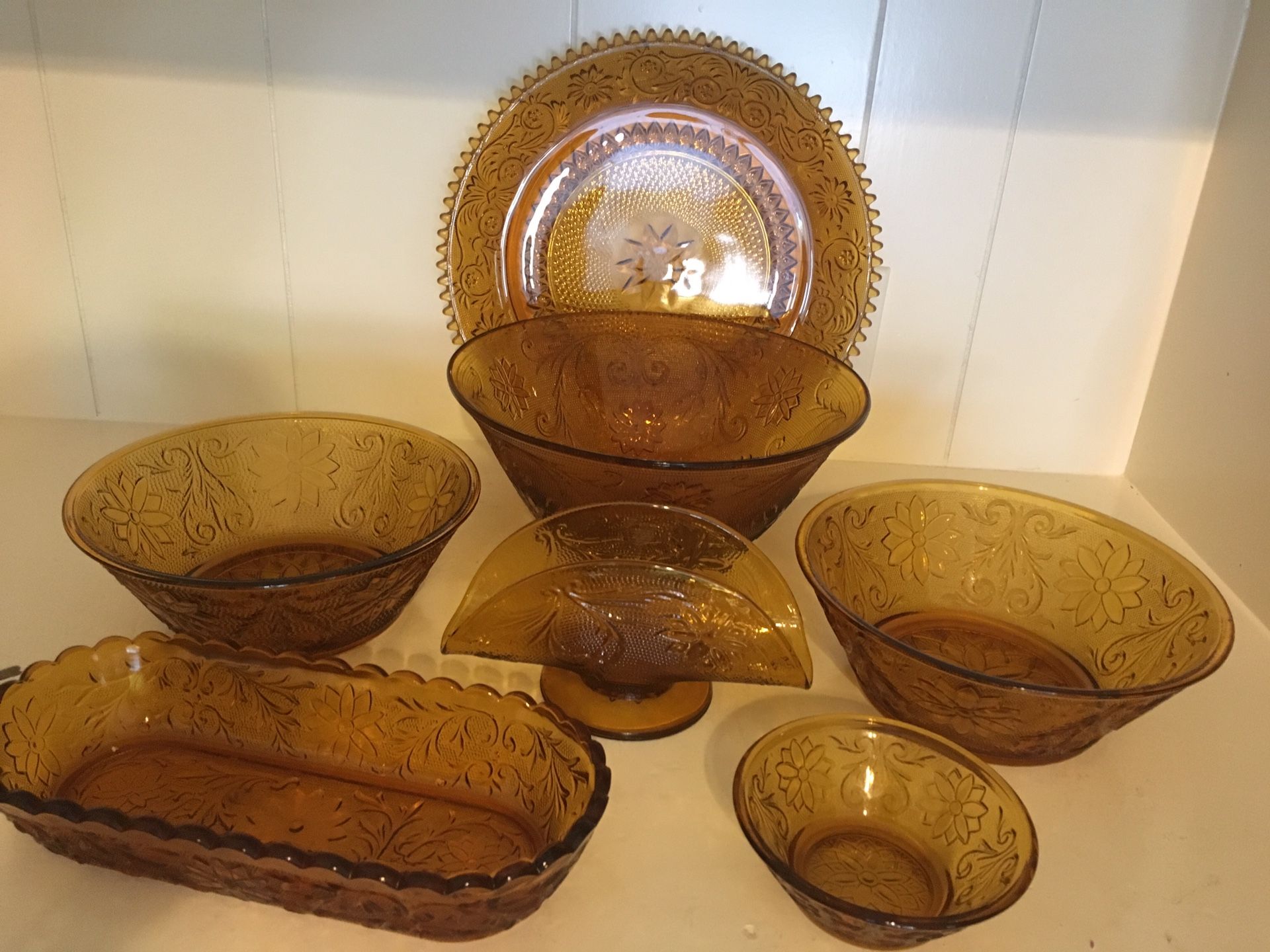 Vintage Amber tiara sandwich ware dishes