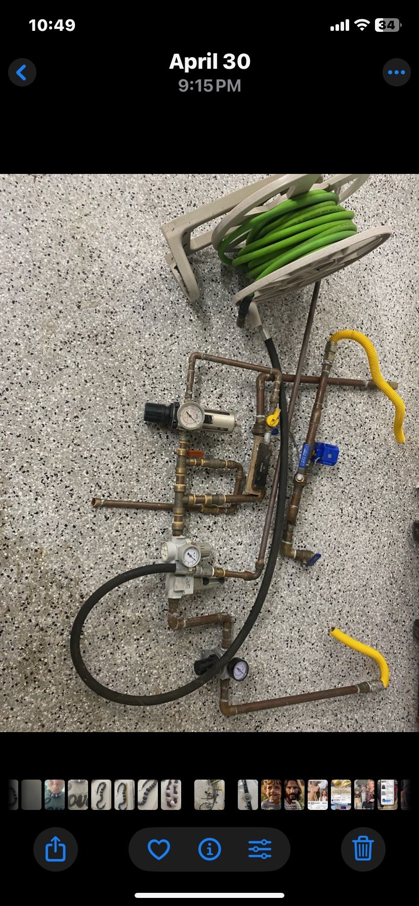 Air compressor hose, 3 valves, w/copper