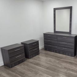 Dresser Whit Mirror And 2 Nightstands  - Cómoda Con Espejo Y 2 Mesitas De Noche 