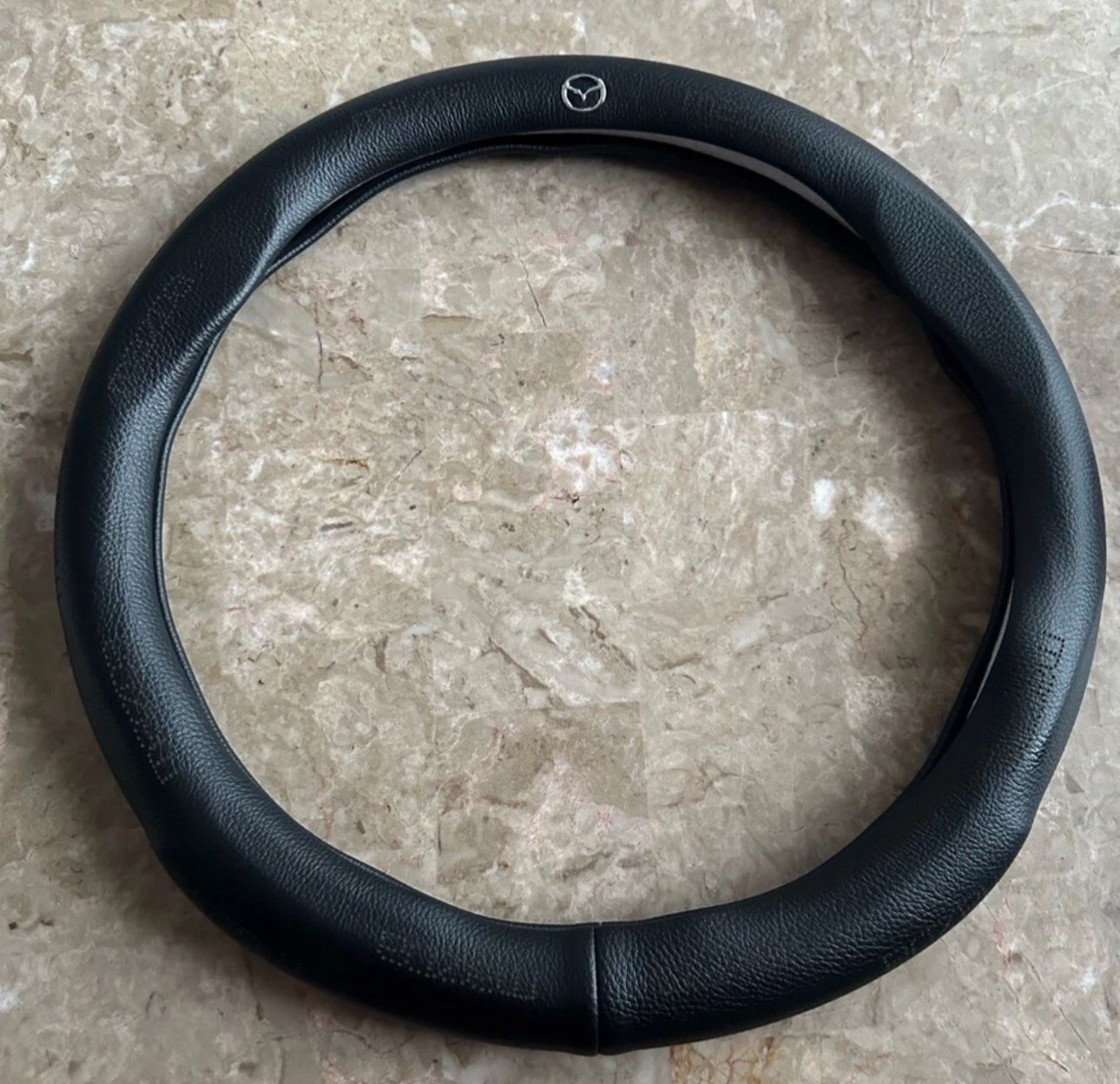 Genuine Leather For MAZDA Black 15" Diameter Car Auto Steering Wheel Cover New