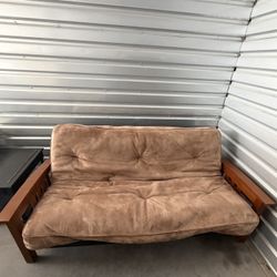 Wood-Frame Futon Sofa Bed with Cushion – Clean & Sturdy