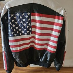 Vintage Leather Bomber Jacket Size M USA Flag 90s. $125 OBO 
