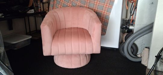 Pink Velvet Channel Tufted Swivel Accent Chair