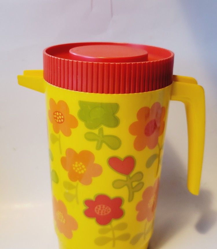 Vintage Alladinware 70's FLOWER POWER 2 1/4" Quart Pitcher Jug