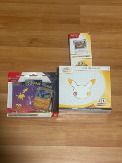 Pokémon 30th Celebration Sealed Bundle ETB + Lucario Tech Sticker + Eevee Knock Out