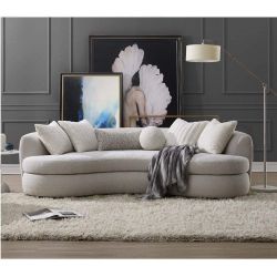CURVED SOFA BEIGE BOUCLE FABRIC COUCH PILLOWS SILLON