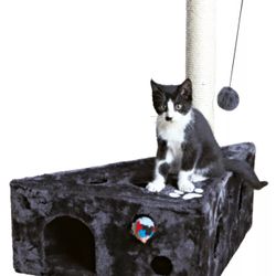 TRIXIE Murcia Sisal 26" Cat Scratching Post with Plush-Covered and Cat Toy Gray