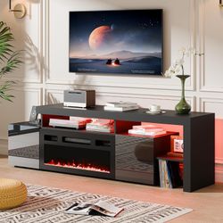 73.2in Fireplace TV Stand with Storage,30" Electric Fireplace, LED Entertainment Center Tv Console