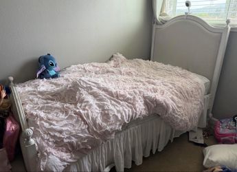 Pottery Barn Solid Wood Twin Bed with Bedding and Bed Skirt