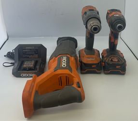 Ridgid set (Impact Wrench,Hammer Drill,Sawzall ,Charger and 2 Batteries