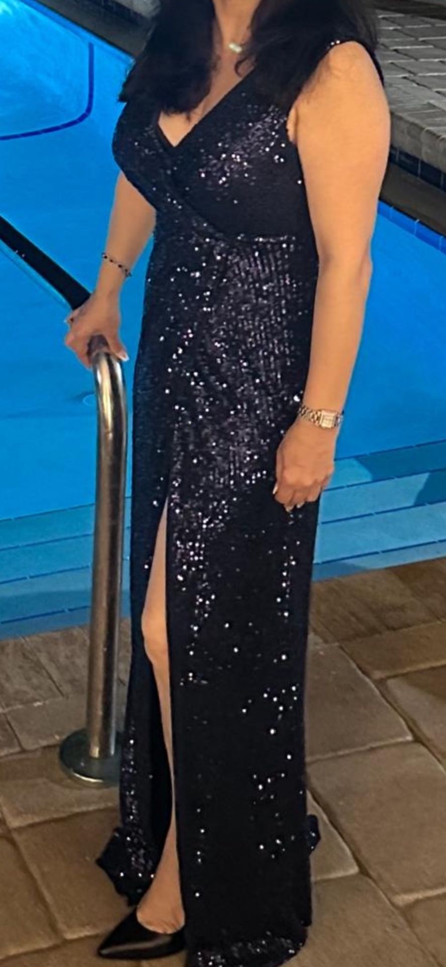 Dark Navy Blue Sequin Formal Party Prom Dress M