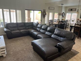 Large Dark Brown Leather Sectional Sofa