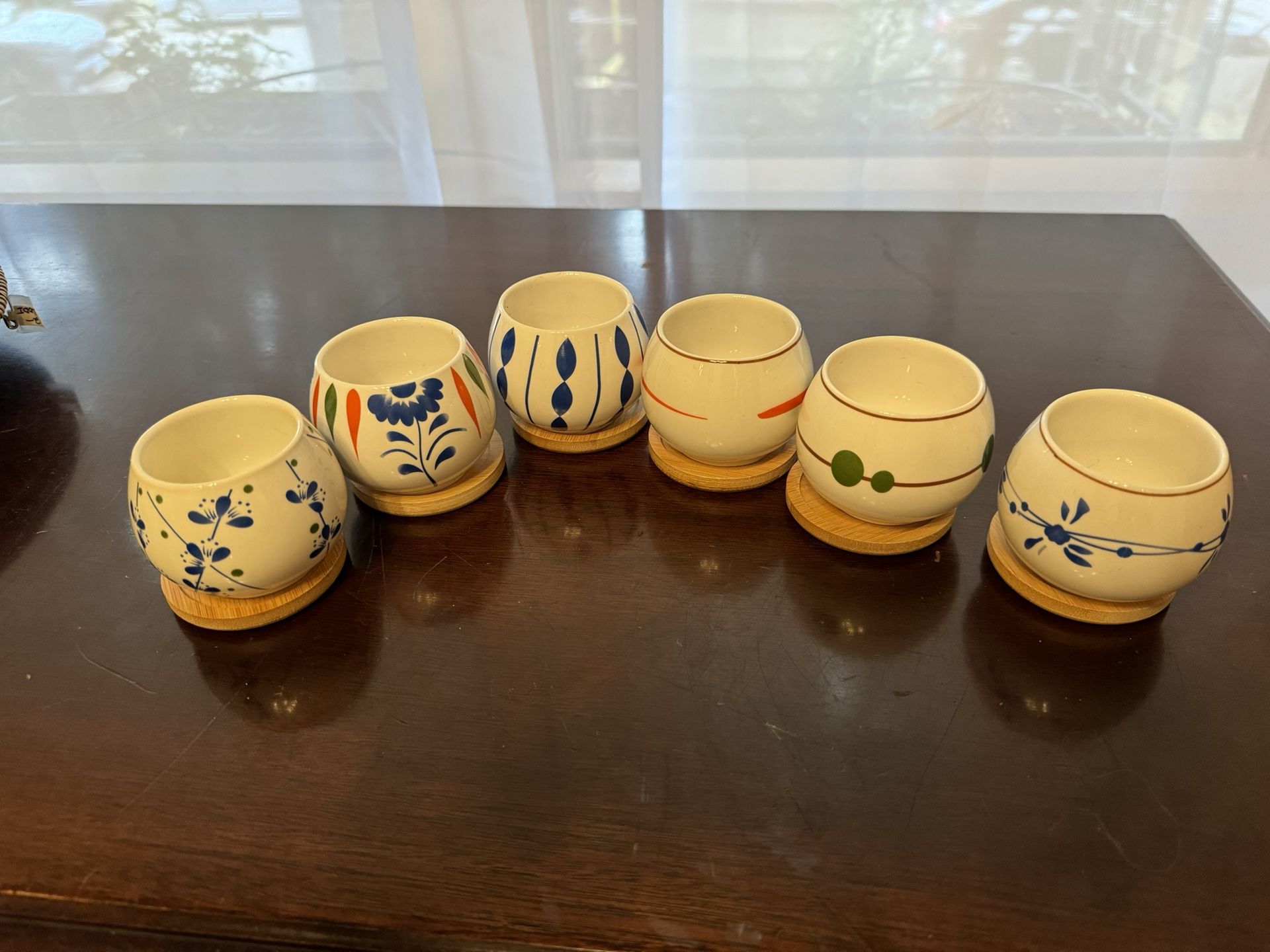 Small Pots/tea Light Candle Holders With Wooden Bases