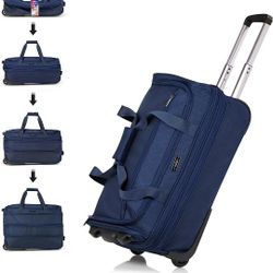 Hanke Expandable Carry On Luggage Suitcases with Wheels Foldable Duffle Bag for Travel Carry On suitcase Weekend Bag for Women Men（Blue）