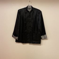 Black And Silver Reversible Dragon Silk Formal Top