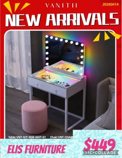 Mothers Day Special Vanity Set White With Hollywood Mirror RGB Color Light Inside Desk & Mirror Blietooth Speaker $449 FREE STOOL