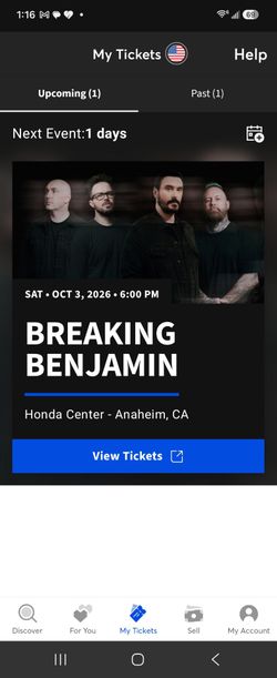 Breaking Benjamin Concert, 2-Tickets for Saturday 10/3