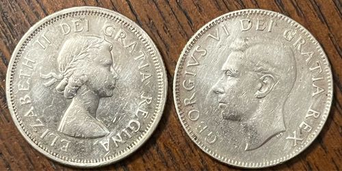 (2) Silver Canada 1952 King George 1960 Elizabeth Quarters Silver