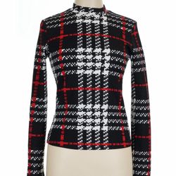 Shein Long Sleeve Plaid Design Top Red White Black Large