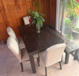 PIER 1 PARSONS WOOD  DINING TABLE + BENCH & 4 CHAIRS