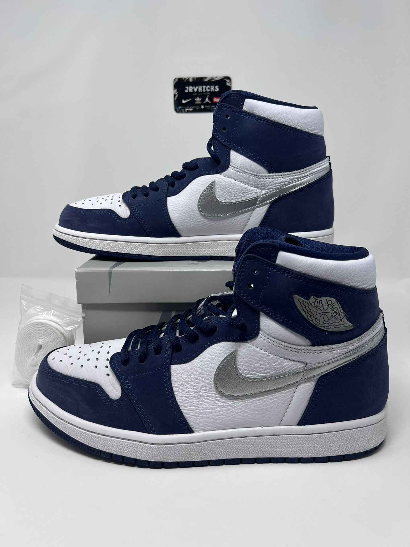 Air Jordan Retro High Midnight Navy White Silver Swoosh Suede