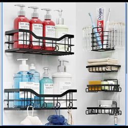 Z&L HOUSE 6 Pack Shower Caddy Organizer, Adhesive Black Shower Shelves with Soap Holder, Multifuncti