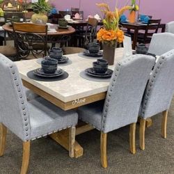 
\ASK DISCOUNT COUPON] A lot of  counter Height set options Have Delivery table buffet chairs 🛎
 Vesp Brown Gray Marble Dining Room Set 