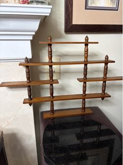 Vintage MCM wooden wall shelves for miniatures, wall hanging decor , 5 tiered 1950, width 25.5” & height 17”