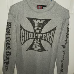 Vintage Jesse James West Coast Choppers Gray Iron Cross Thermal Knit Shirt Medium