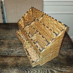 Desk Organizer Bills Paper Woven Wood Basket Style With Drawers